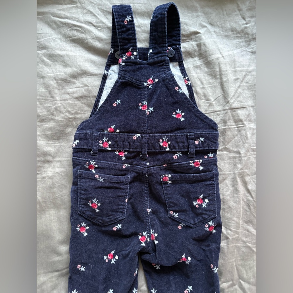 GAP Velvety Denim Overalls with Floral Accents - Picture 4 of 5